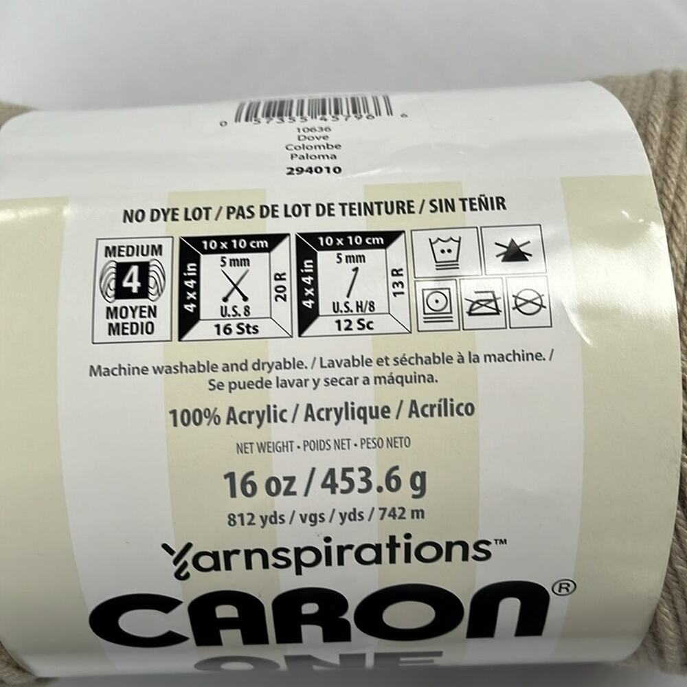 Caron Yarnspirations One Pound Yarn 10636 Dove Beige Acrylic 16 oz Medium - Picture 6 of 7